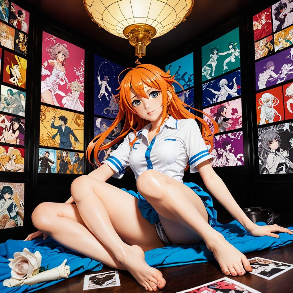 A visually captivating scene illustrating the transformation of seductive manga art into dynamic anime frames, featuring sensual characters in playful poses, with intricate backgrounds reflecting different eras of hentai storytelling. The colors should be vivid and alluring, with a touch of whimsy and nostalgia. Include subtle elements like manga panels and film reels to emphasize the journey. super-realistic. vibrant colors. cinematic.